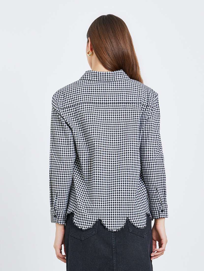 women checkered collared long sleeve shirt - 22287807 -  Standard Image - 1
