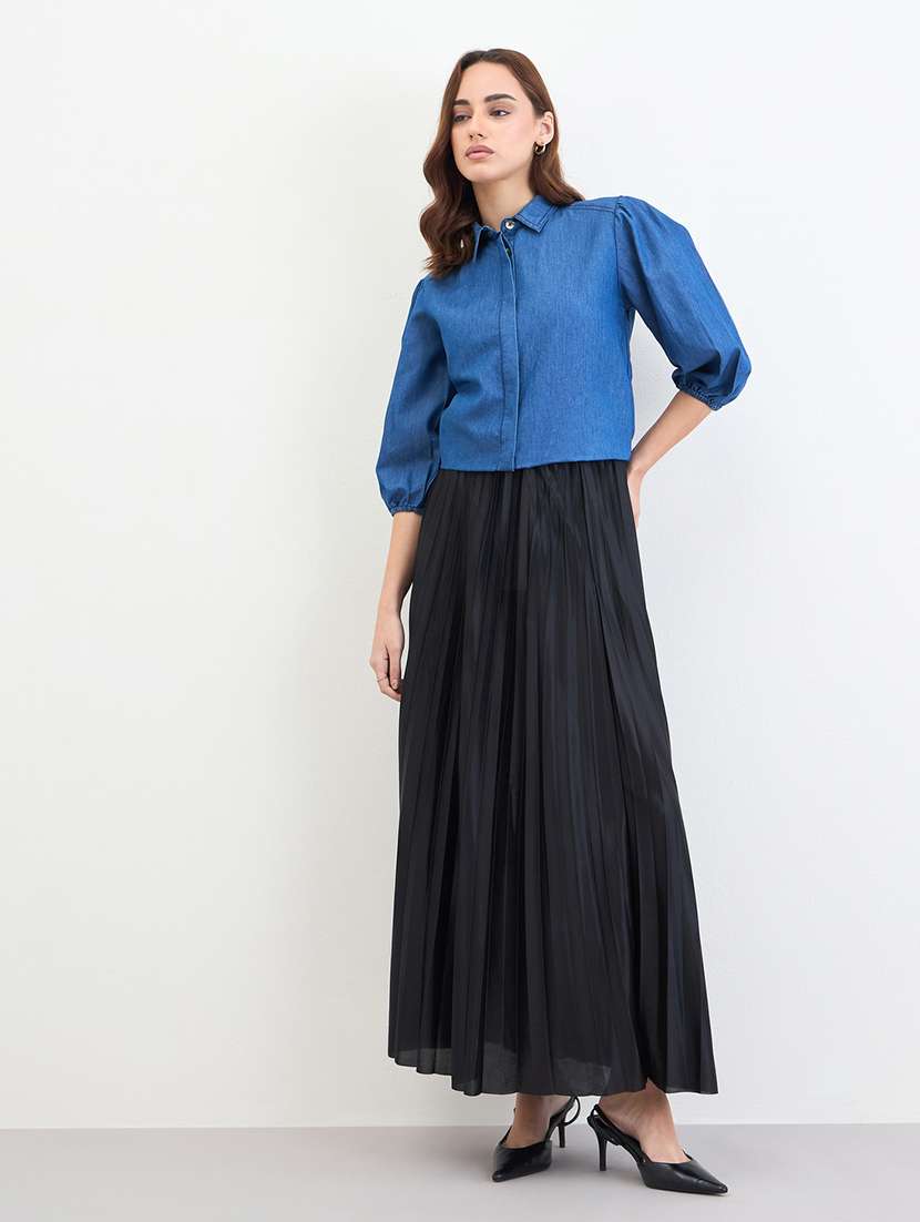 women solid collared puff sleeve shirt - 22287810 -  Standard Image - 4