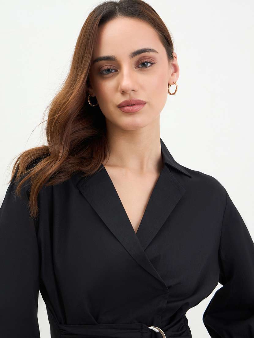 women solid collared puff sleeve shirt - 22287812 -  Standard Image - 1