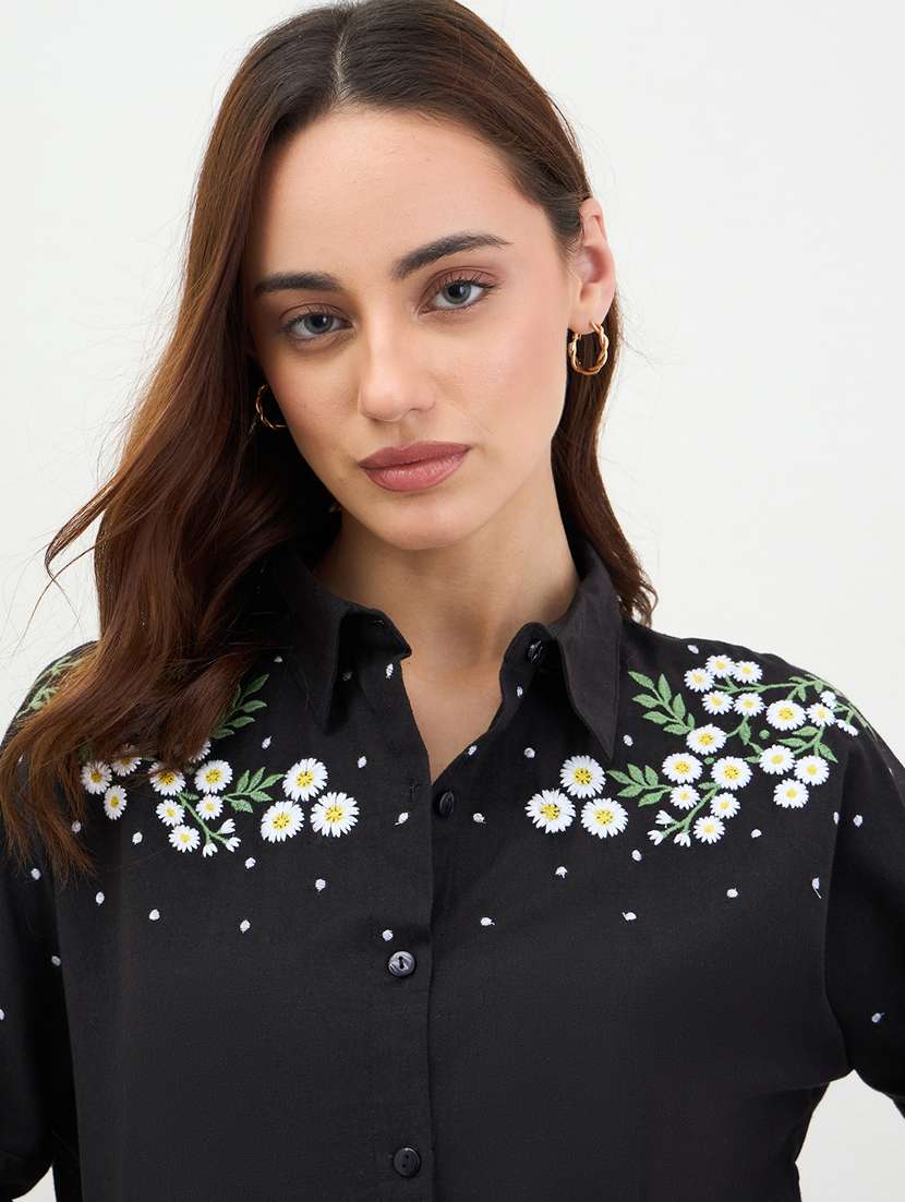 women embroidered collared long sleeve shirt - 22287813 -  Standard Image - 1