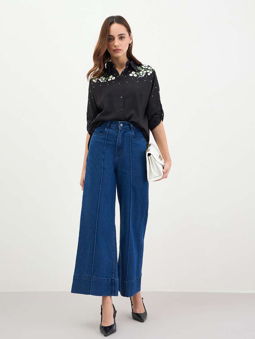 women embroidered collared long sleeve shirt - 22287813 -  Standard Image - 4