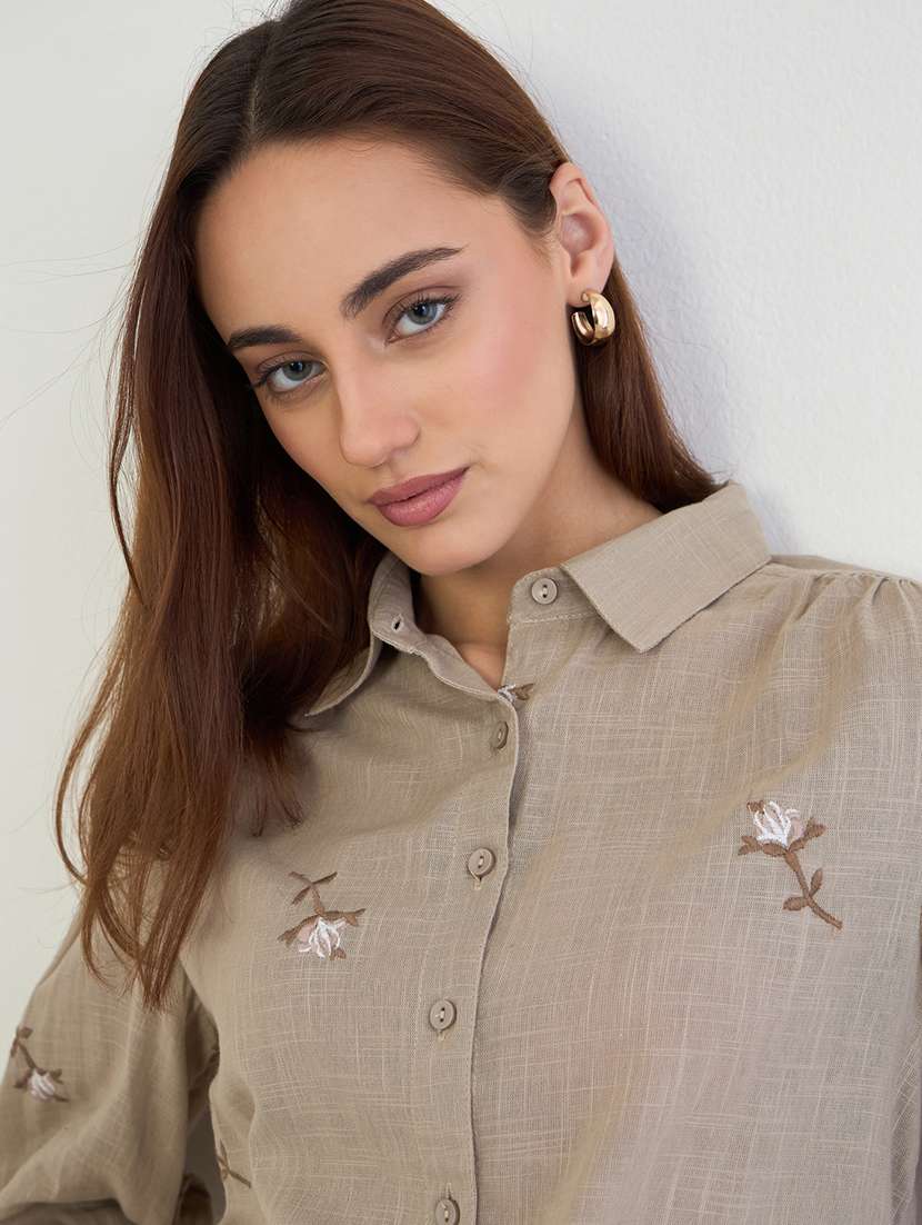 women embroidered collared puff sleeve shirt - 22287814 -  Standard Image - 4