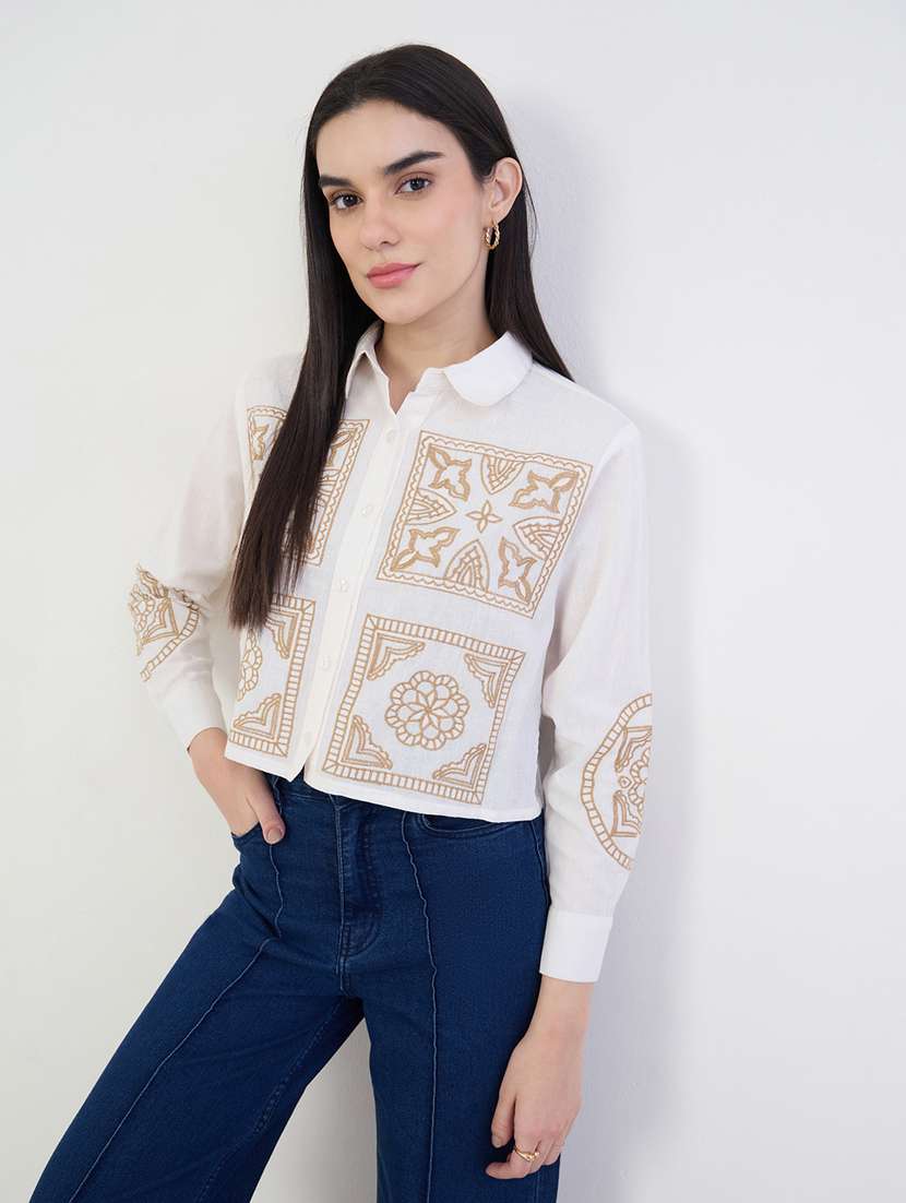 women embroidered long sleeve collared shirt - 22287815 -  Standard Image - 1