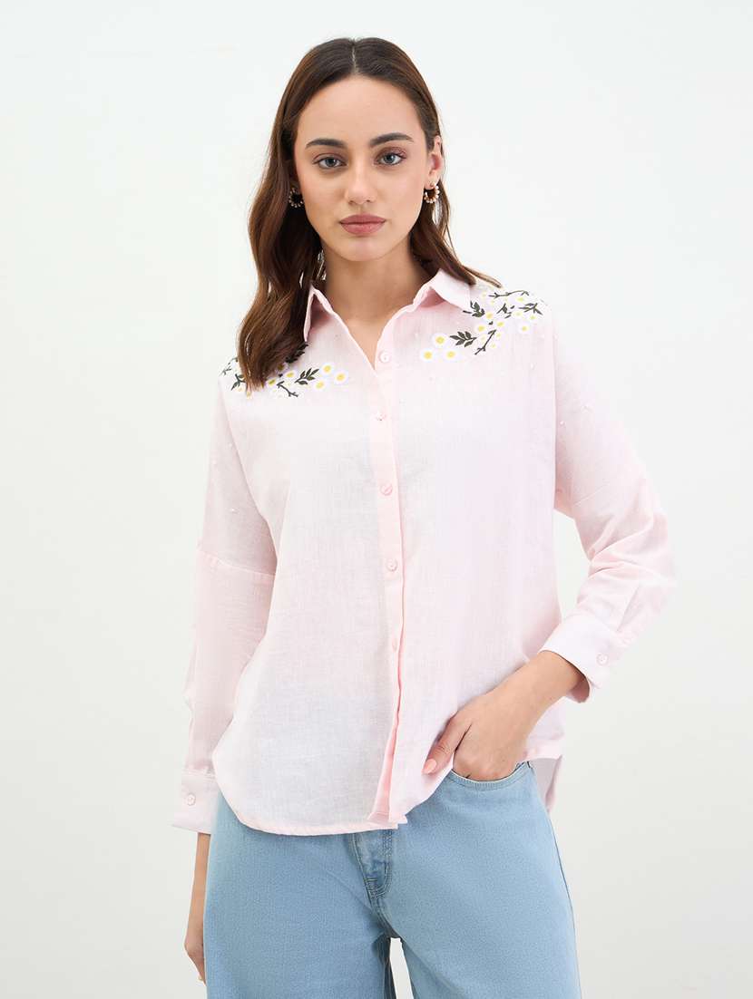 women embridered collared long sleeve shirt - 22287818 -  Standard Image - 1