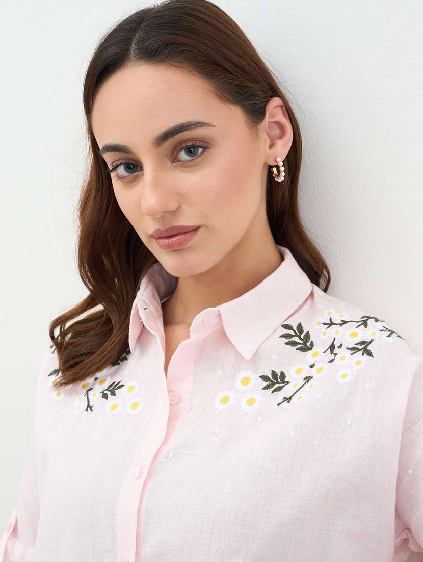 women embridered collared long sleeve shirt - 22287818 -  Standard Image - 4