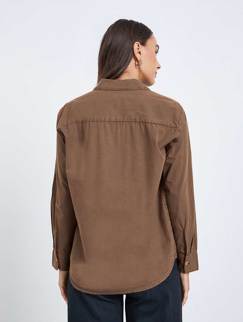 women solid collared long sleeve shirt - 22287820 -  Standard Image - 1