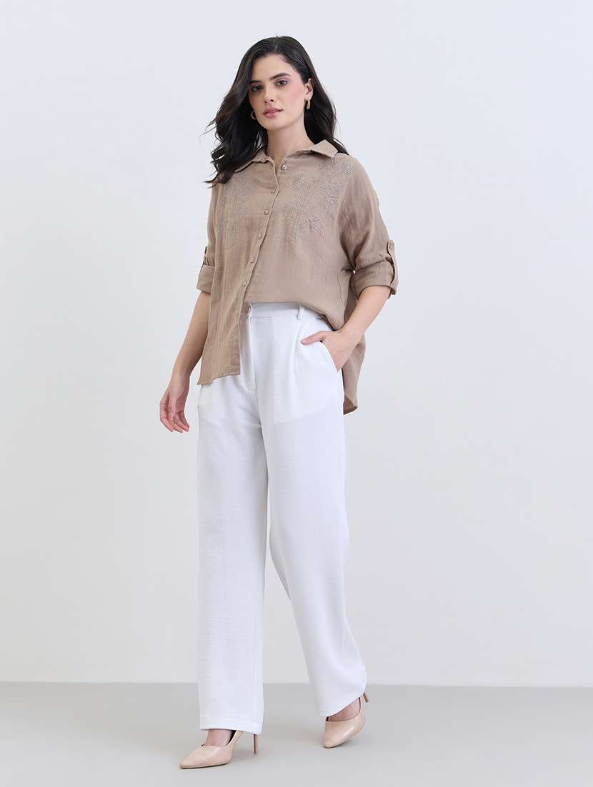 women embroidered collared oversized shirt - 22287821 -  Standard Image - 4