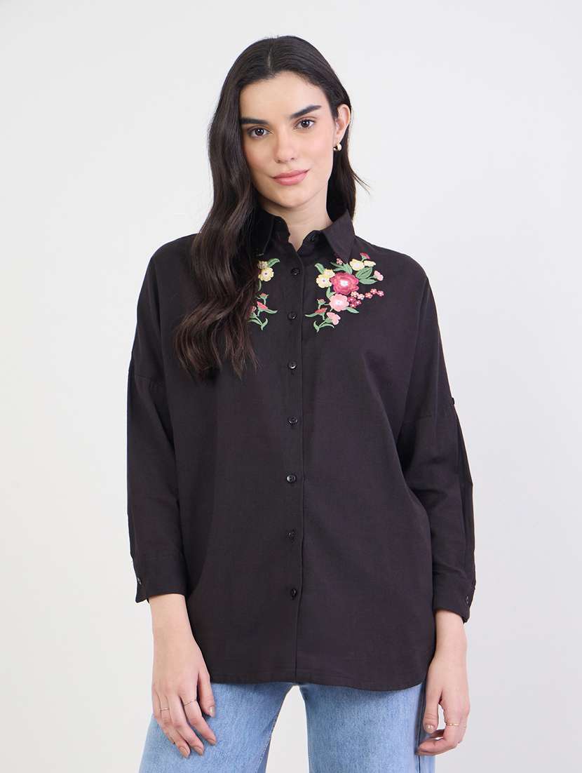 women embroidered collared long sleeve shirt - 22287822 -  Standard Image - 1