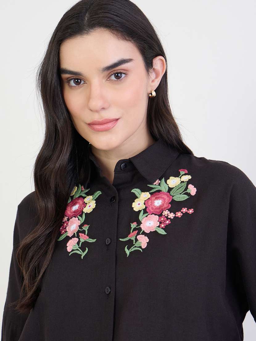 women embroidered collared long sleeve shirt - 22287822 -  Standard Image - 4