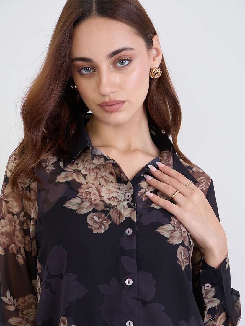 women floral print collared long sleeve shirt - 22287825 -  Standard Image - 1