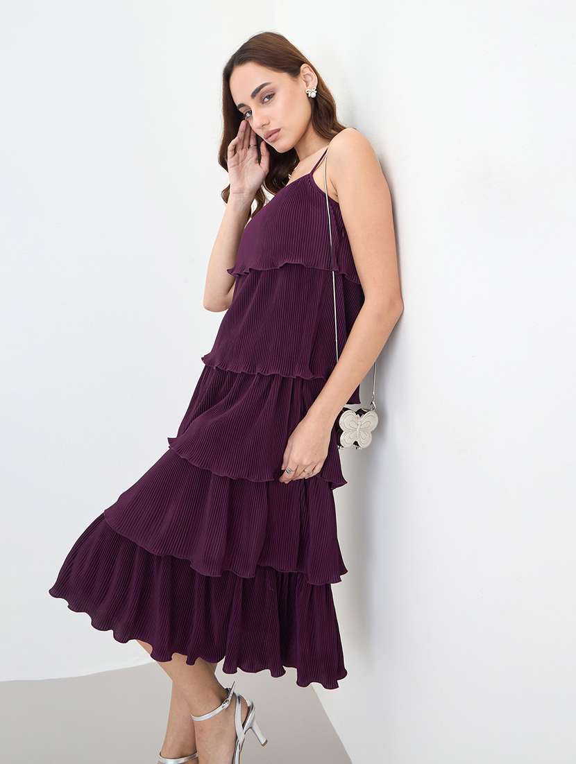 women solid shoulder strap ruffle dress - 22287828 -  Standard Image - 1