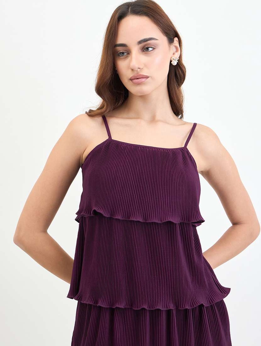 women solid shoulder strap ruffle dress - 22287828 -  Standard Image - 4