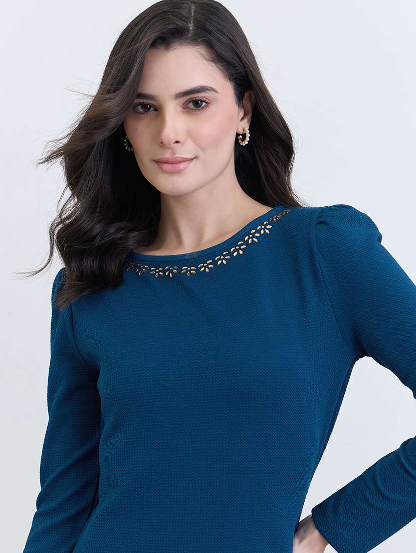 women solid puff sleeve ballon dress - 22287832 -  Standard Image - 4