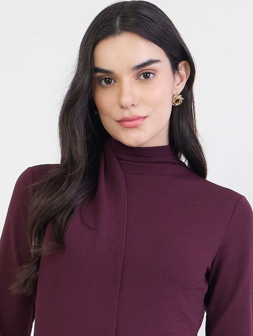 women solid high neck long sleeve bodycon dress - 22287834 -  Standard Image - 1