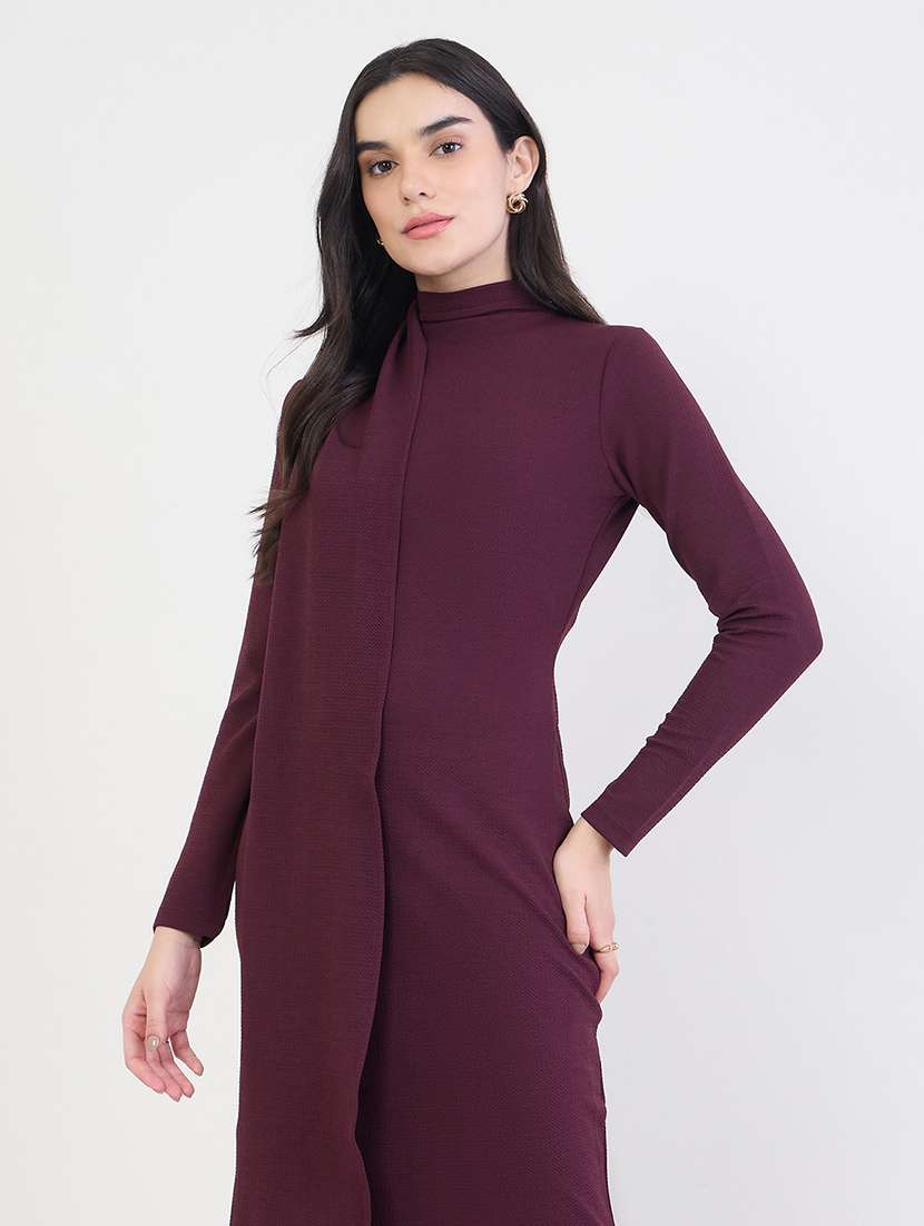 women solid high neck long sleeve bodycon dress - 22287834 -  Standard Image - 4