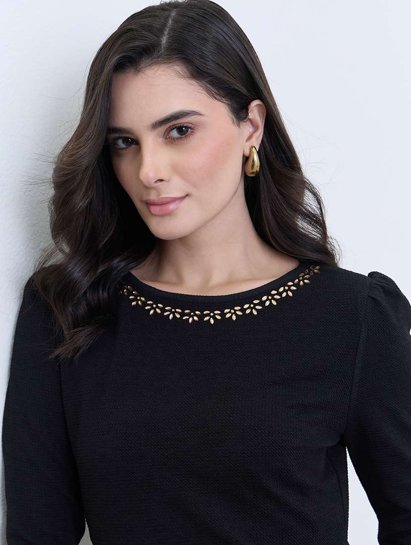 women black solid long sleeve ballon dress - 22287837 -  Standard Image - 4