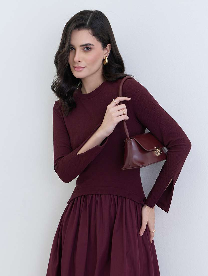 women solid crew neck long sleeve ballon dress - 22287839 -  Standard Image - 1