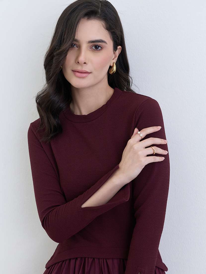 women solid crew neck long sleeve ballon dress - 22287839 -  Standard Image - 4