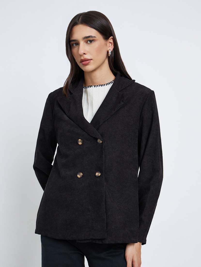 women solid long sleeve corduroy double breasted blazer - 22287853 -  Standard Image - 1