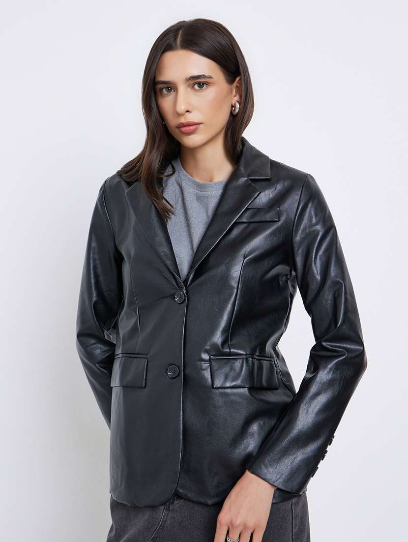 women solid long sleeve single breasted blazer