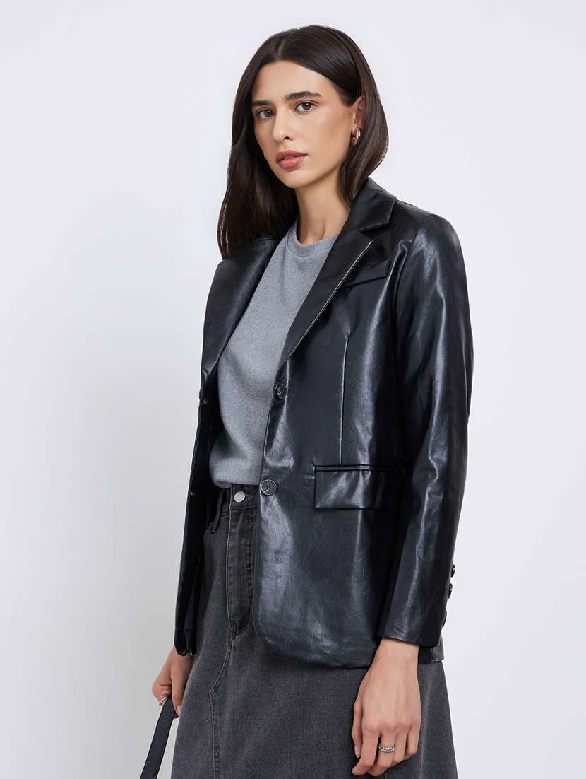 women solid long sleeve single breasted blazer - 22287855 -  Standard Image - 1