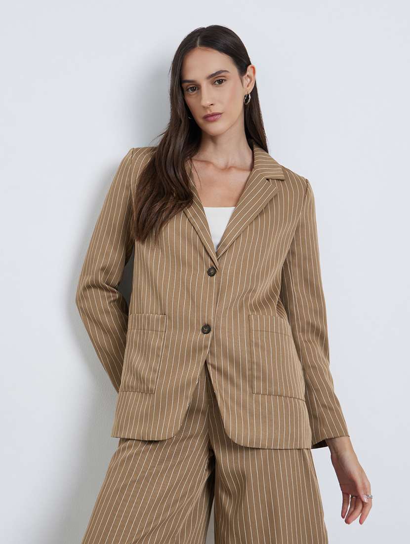 women striped long sleeve single breasted blazer - 22287856 -  Standard Image - 1