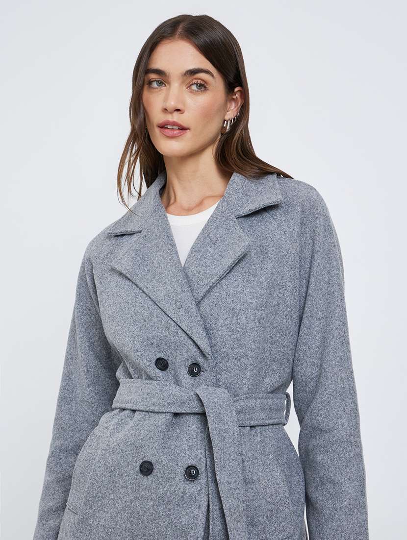 women solid long sleeve double breasted trench coat - 22287857 -  Standard Image - 1