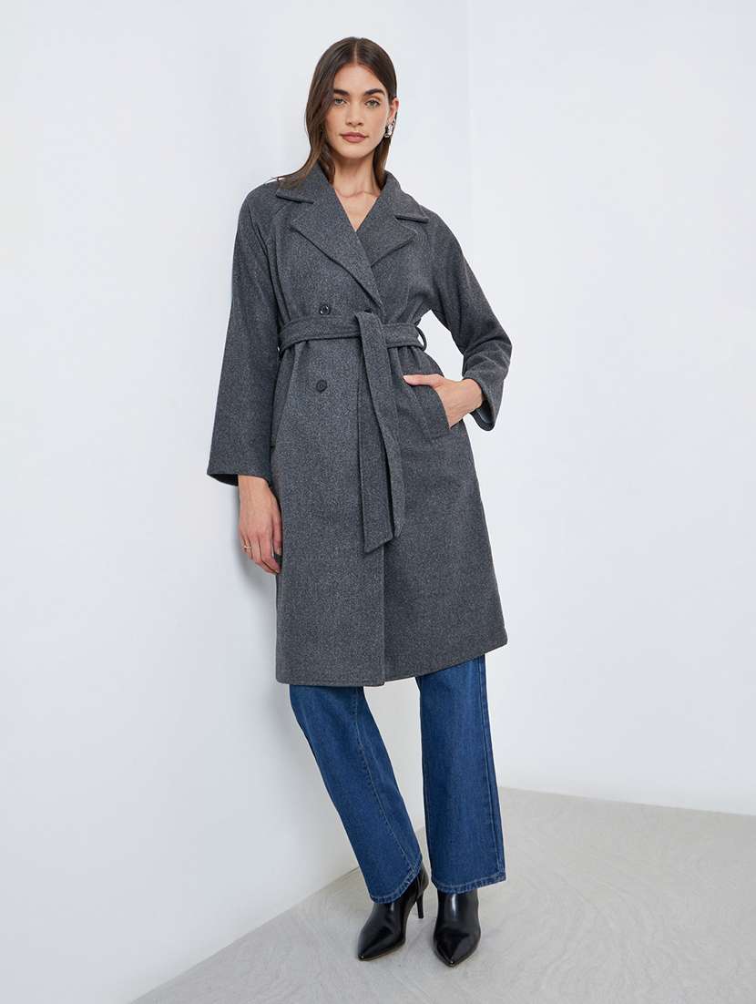women solid long sleeve trench coat - 22287858 -  Standard Image - 1