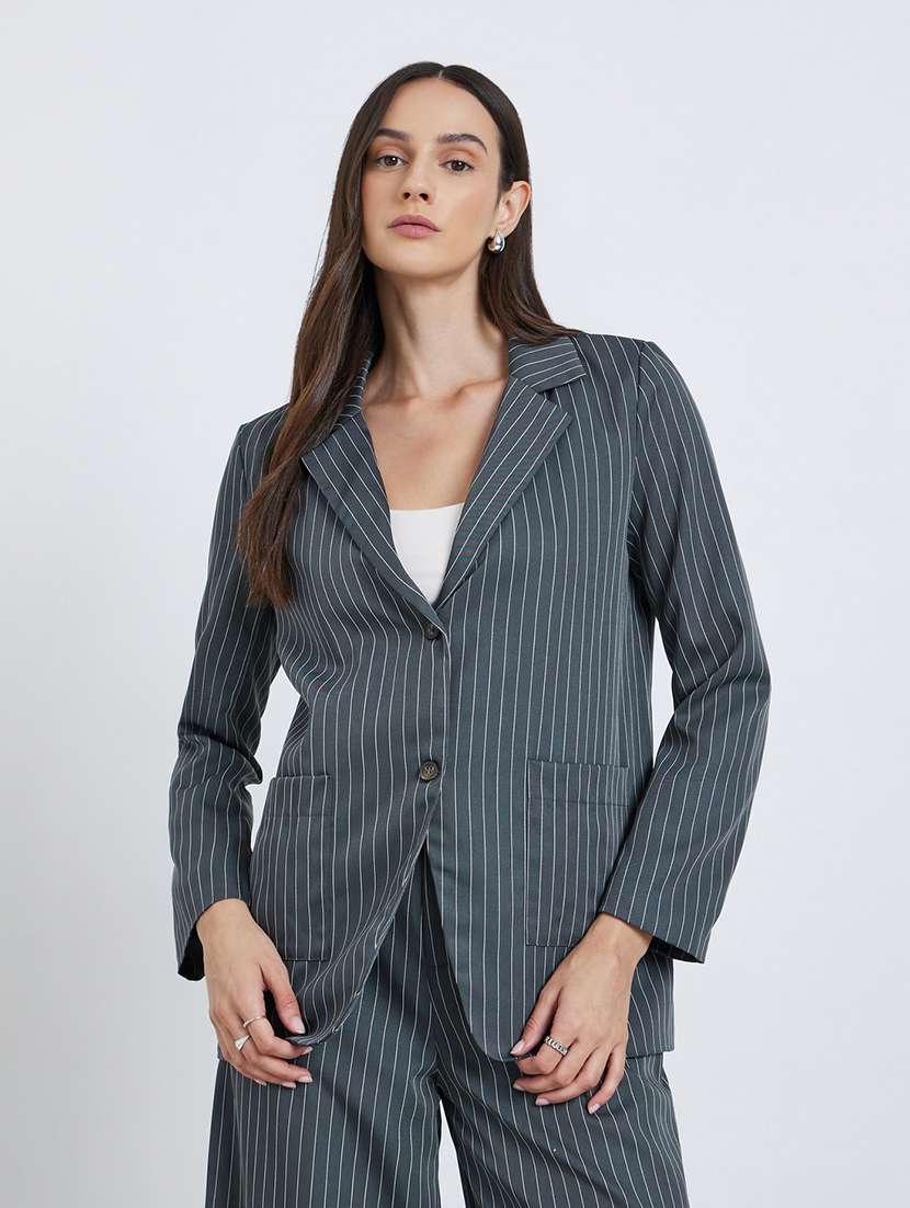 women striped long sleeve single breasted blazer - 22287860 -  Standard Image - 1