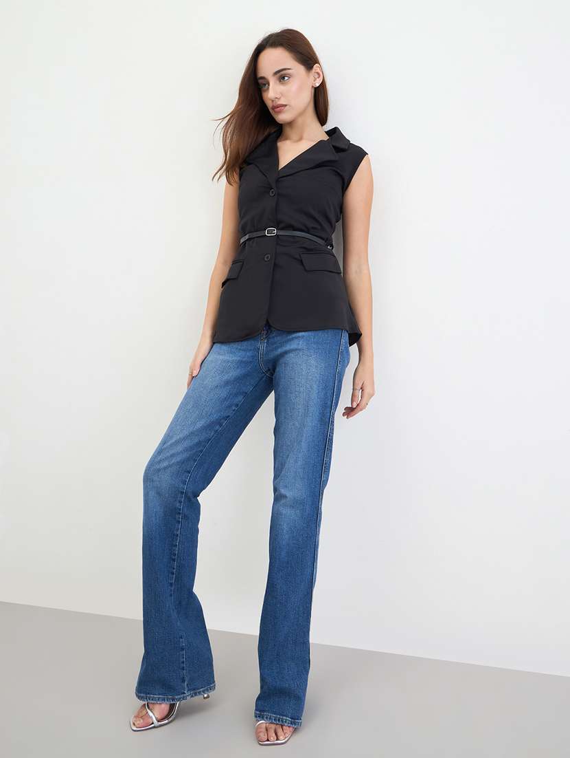 women solid lapell collar sleeveless vest top - 22287862 -  Standard Image - 4