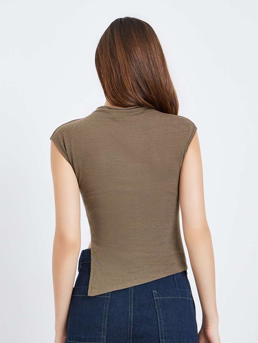 women solid sleevless asymmetric top - 22287864 -  Standard Image - 1
