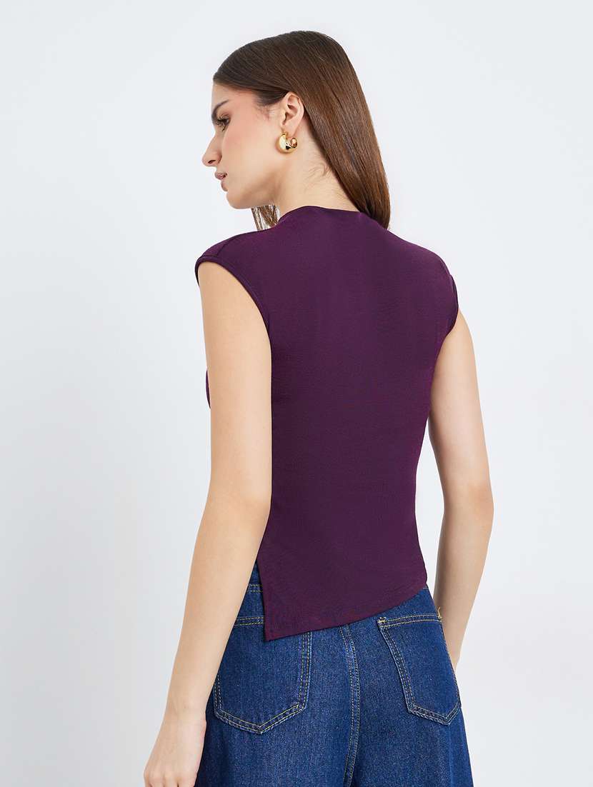 women solid sleevless asymmetric top - 22287865 -  Standard Image - 1