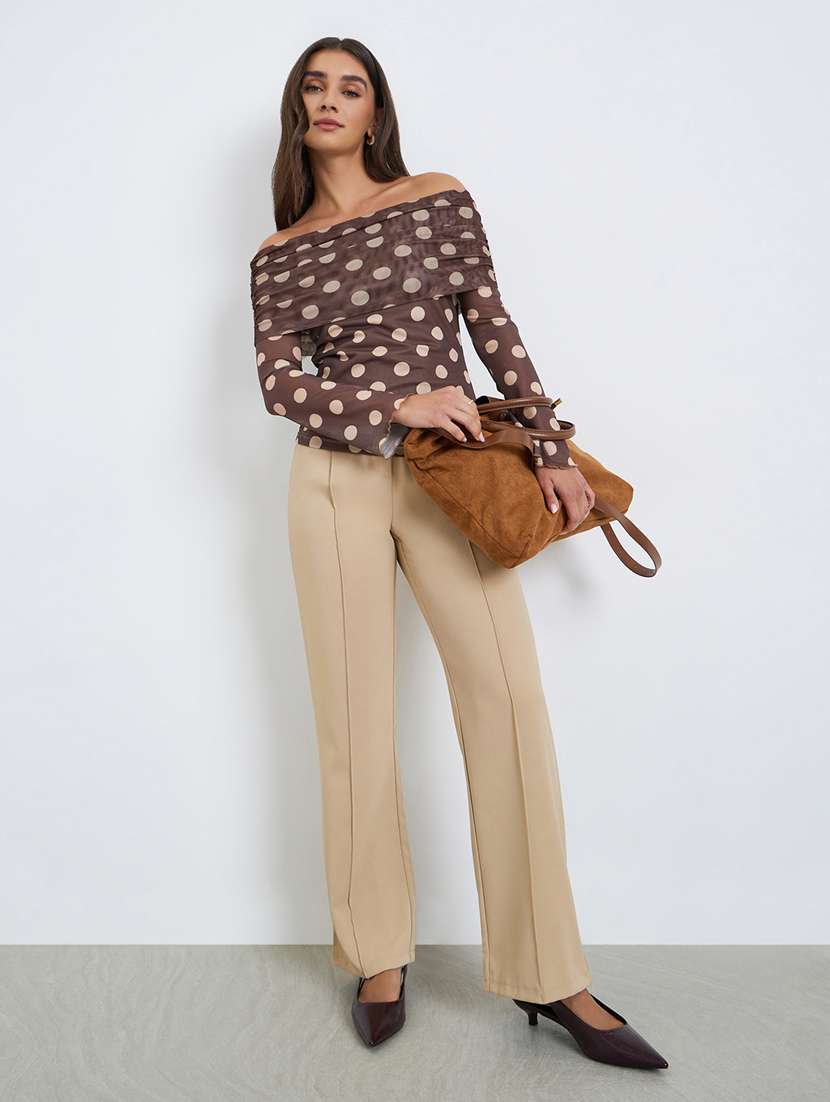 women polka doted off shoulder long sleeve  top - 22287866 -  Standard Image - 4