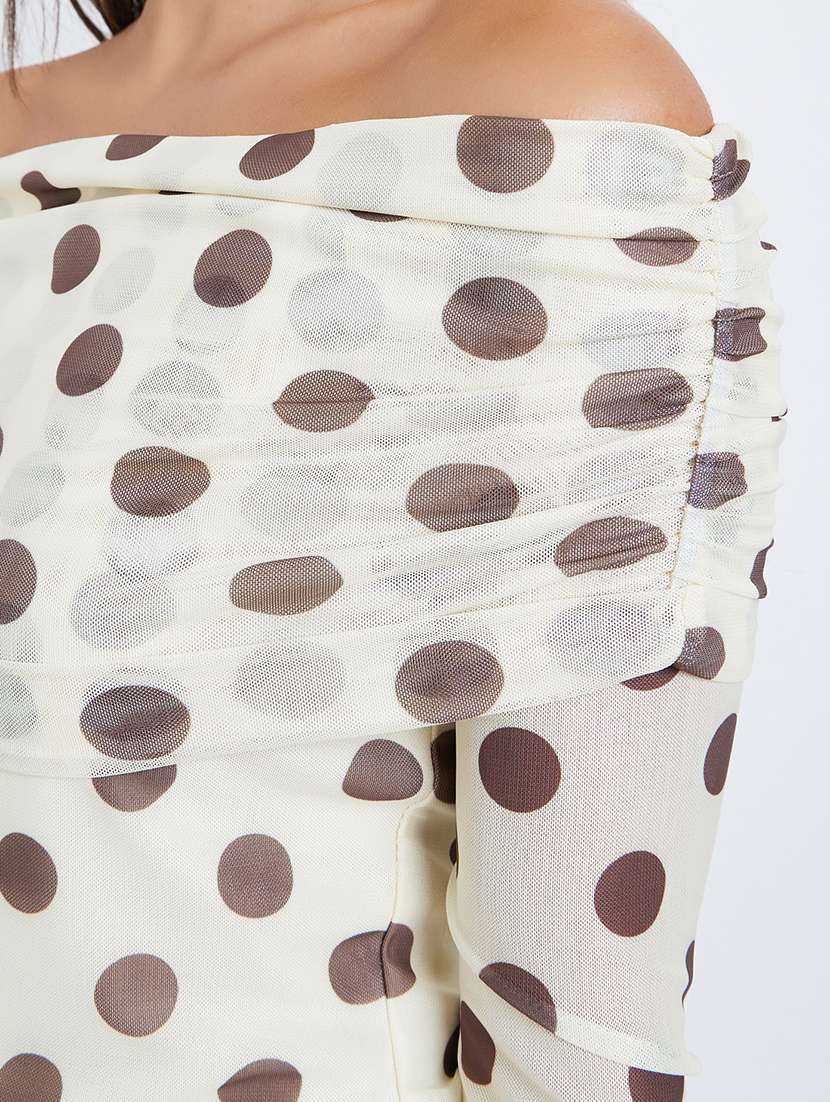 women polka doted off shoulder long sleeve top - 22287867 -  Standard Image - 4