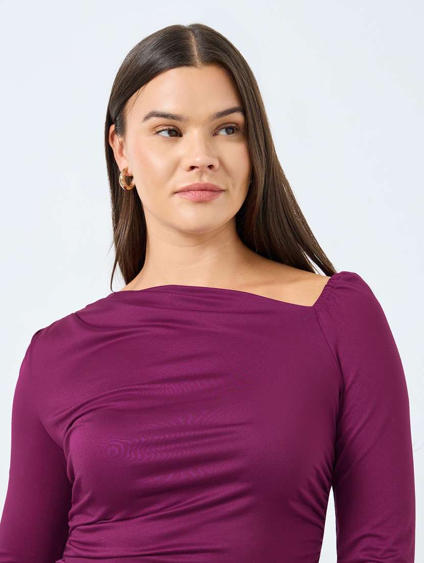 women solid asymmetric neck long sleeve top - 22287868 -  Standard Image - 1