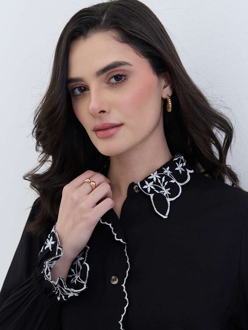 women embroidered long sleeve collared shirt top - 22287873 -  Standard Image - 1