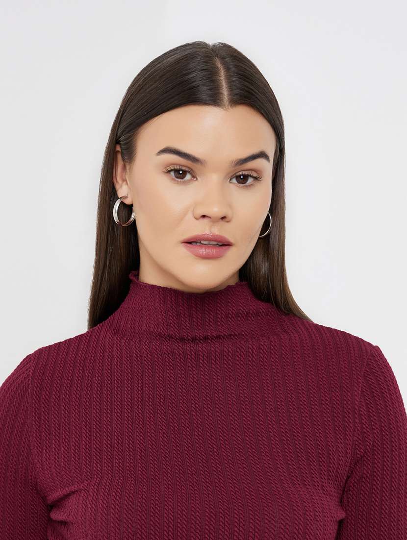 women solid high neck long sleeve top - 22287874 -  Standard Image - 4