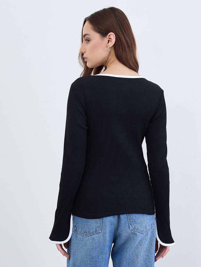 women solid long sleeve straight top - 22287876 -  Standard Image - 1