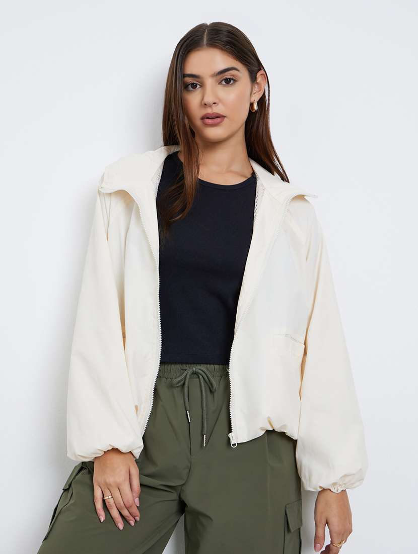 women solid long sleeve hooded windcheater jacket - 22287881 -  Standard Image - 1