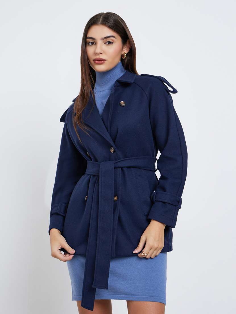 women solid lapel neck long sleeve coat - 22287883 -  Standard Image - 1