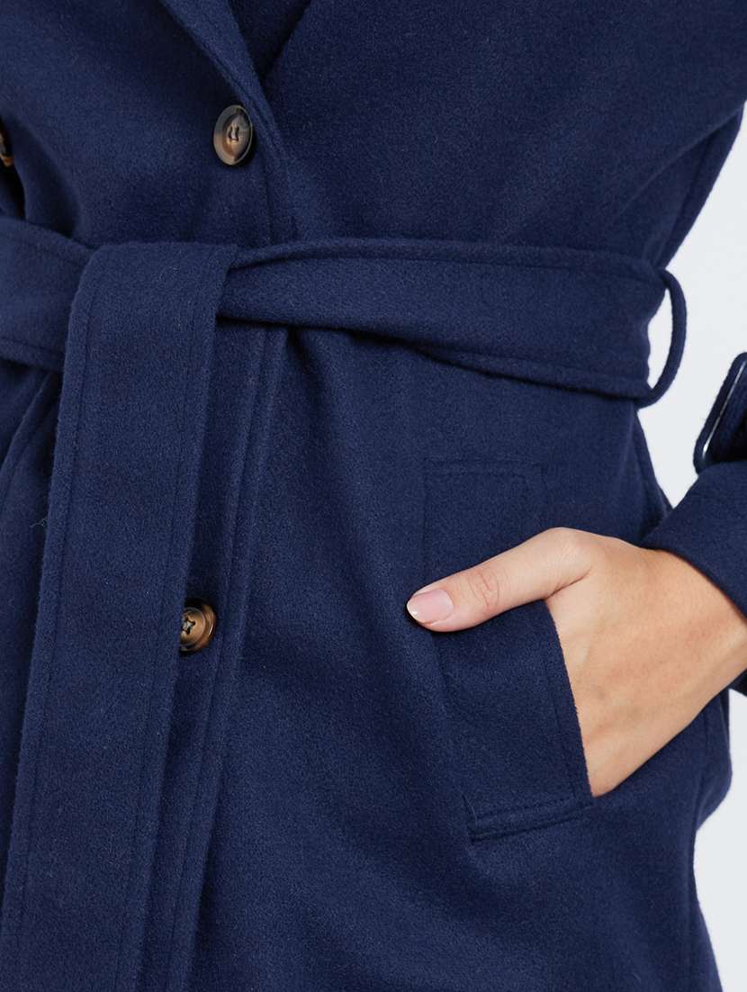 women solid lapel neck long sleeve coat - 22287883 -  Standard Image - 4