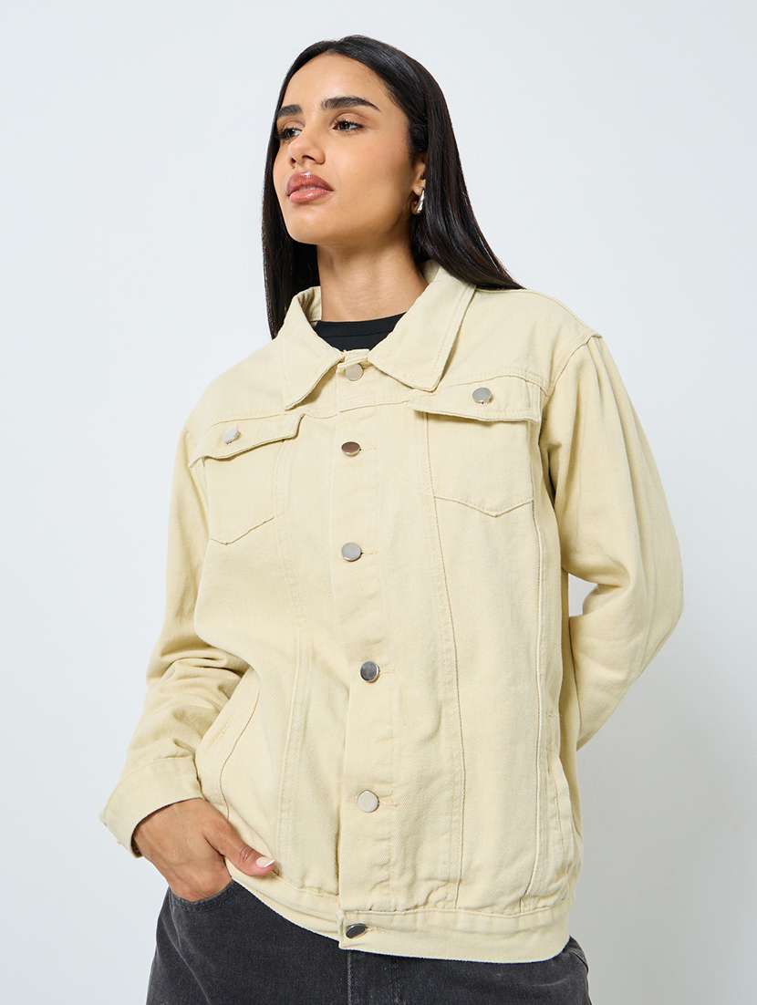 women solid long sleeve oversized denim jacket - 22287888 -  Standard Image - 1