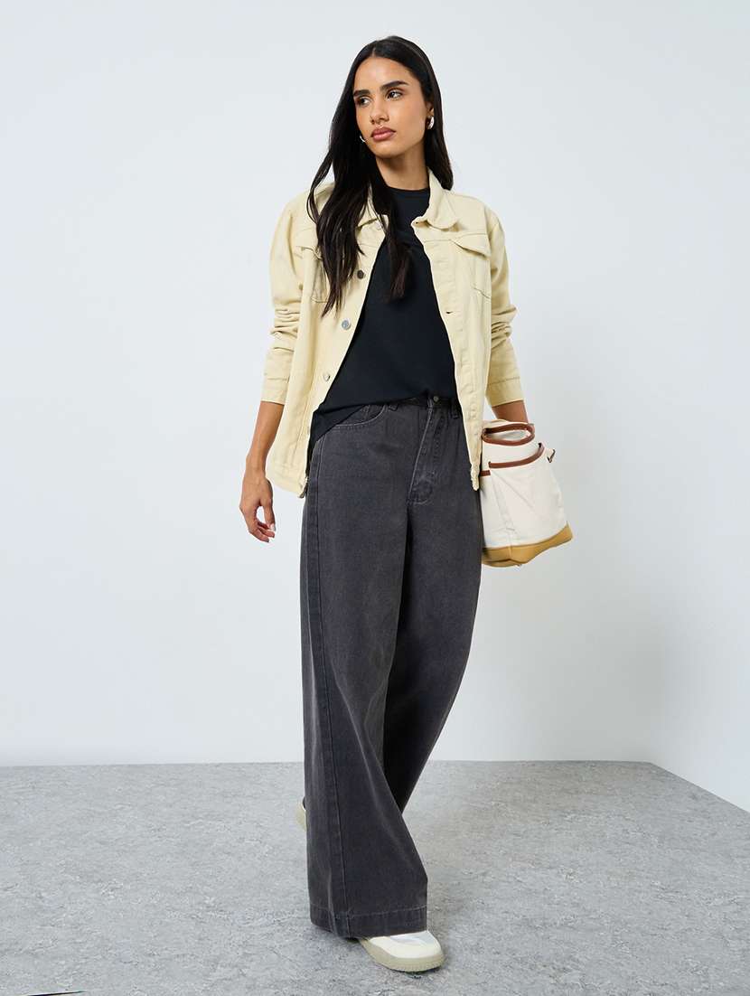 women solid long sleeve oversized denim jacket - 22287888 -  Standard Image - 4