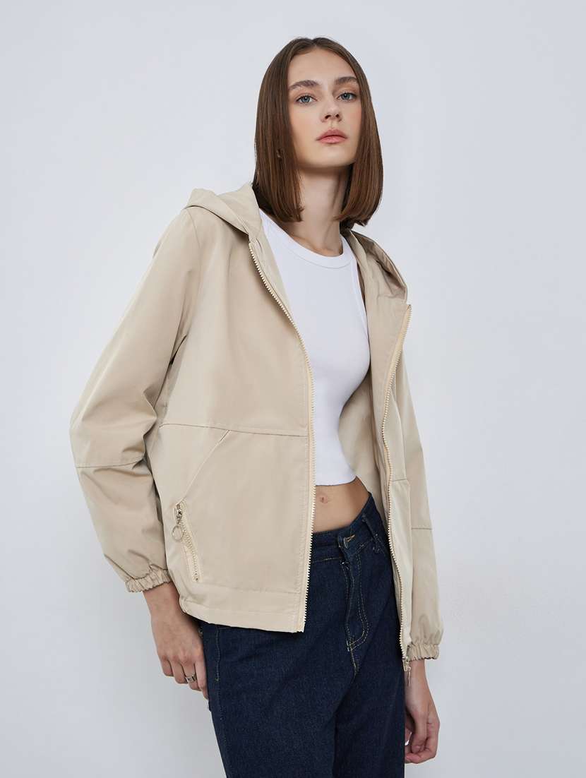 women solid long sleeve hooded oversized jacket - 22287897 -  Standard Image - 1