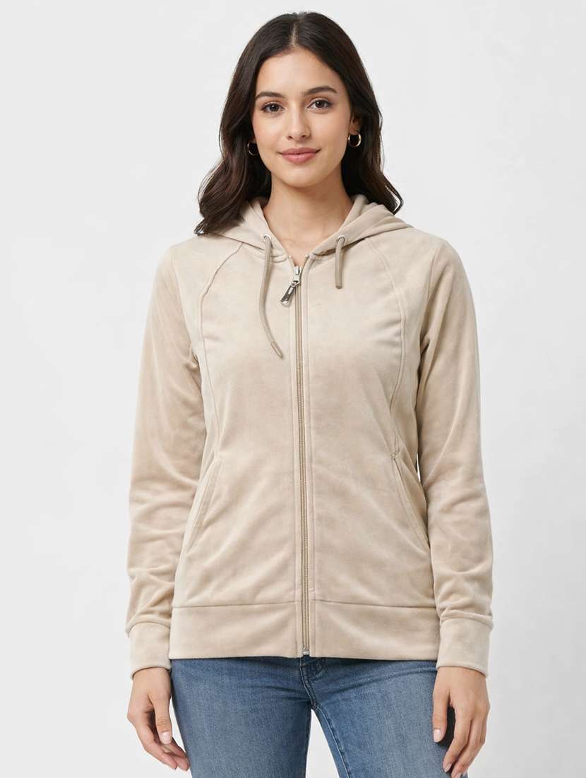 women solid long sleeve hooded sweatshirt - 22287940 -  Standard Image - 1