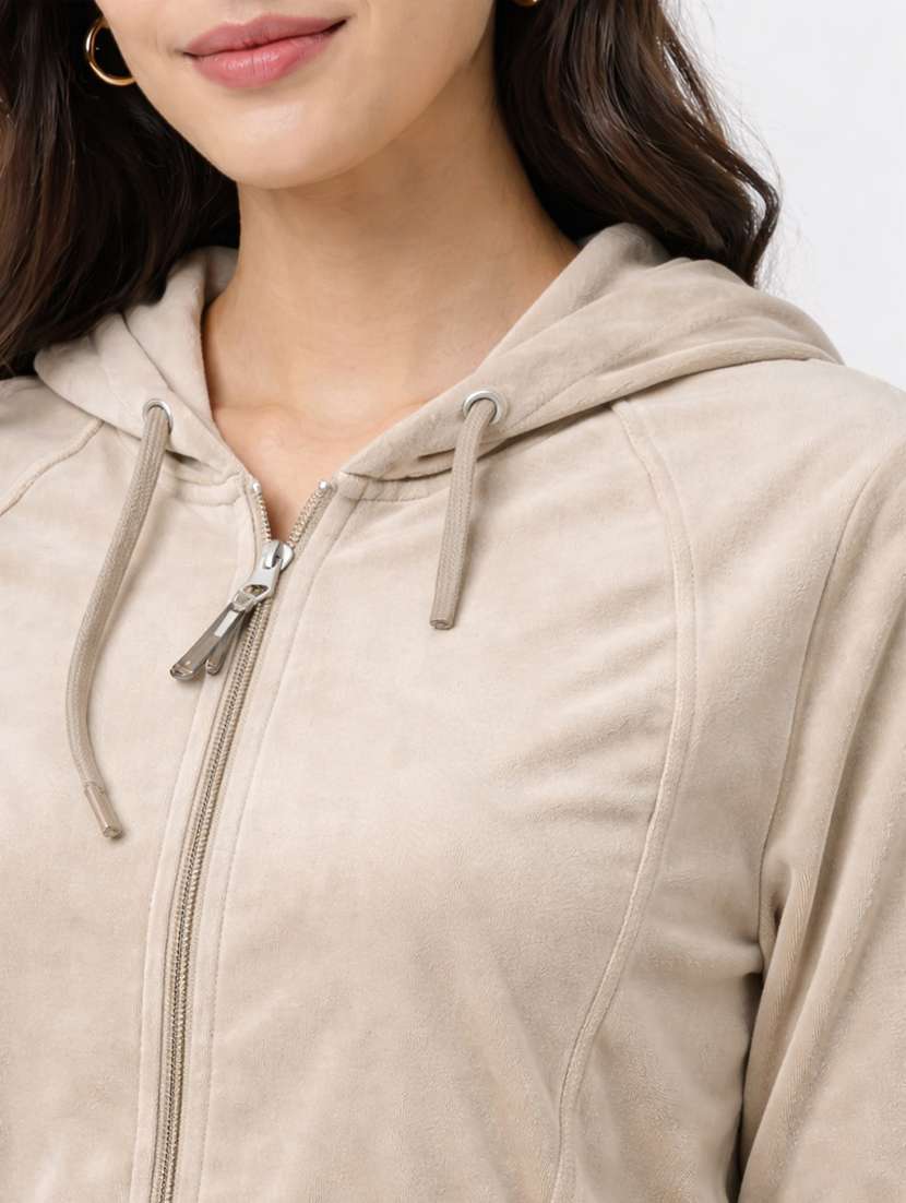 women solid long sleeve hooded sweatshirt - 22287940 -  Standard Image - 4