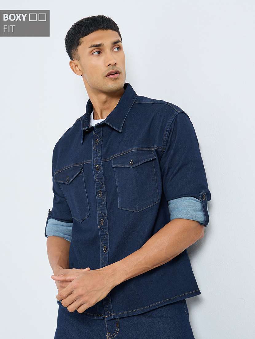 men solid long sleeve loose fit casual shirt