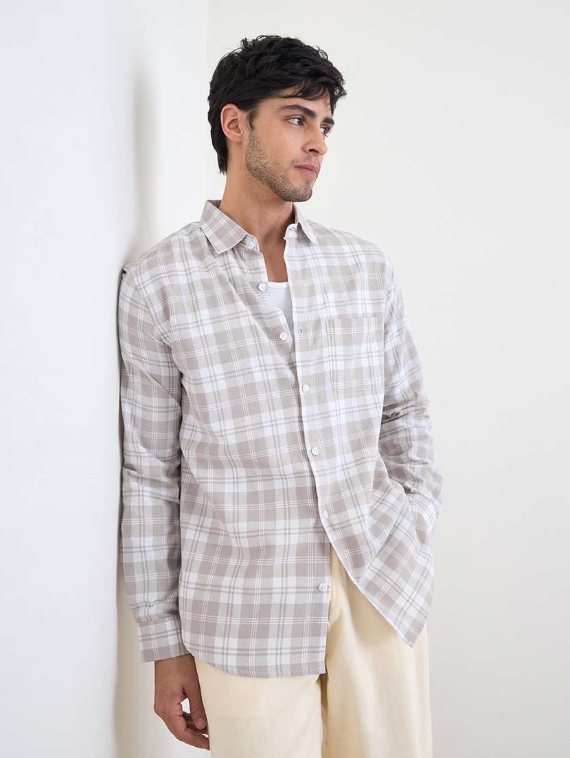 men checkered long sleeve regualr fit casual shirt