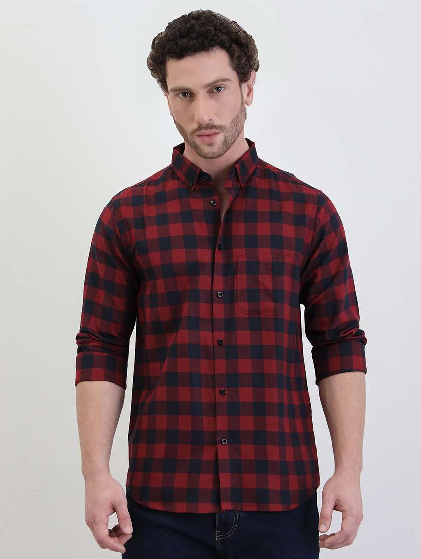 men checkered long sleeve regualr fit casual shirt