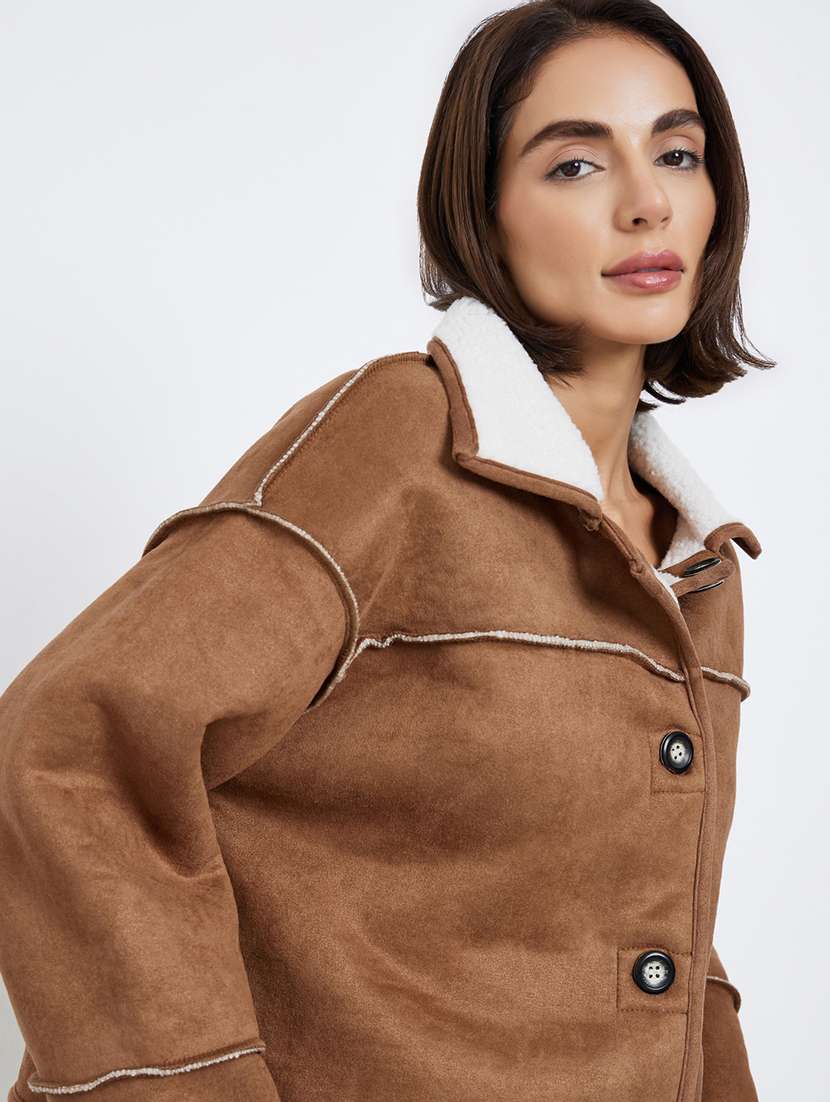 women solid collared long sleeve jacket - 22287967 -  Standard Image - 1